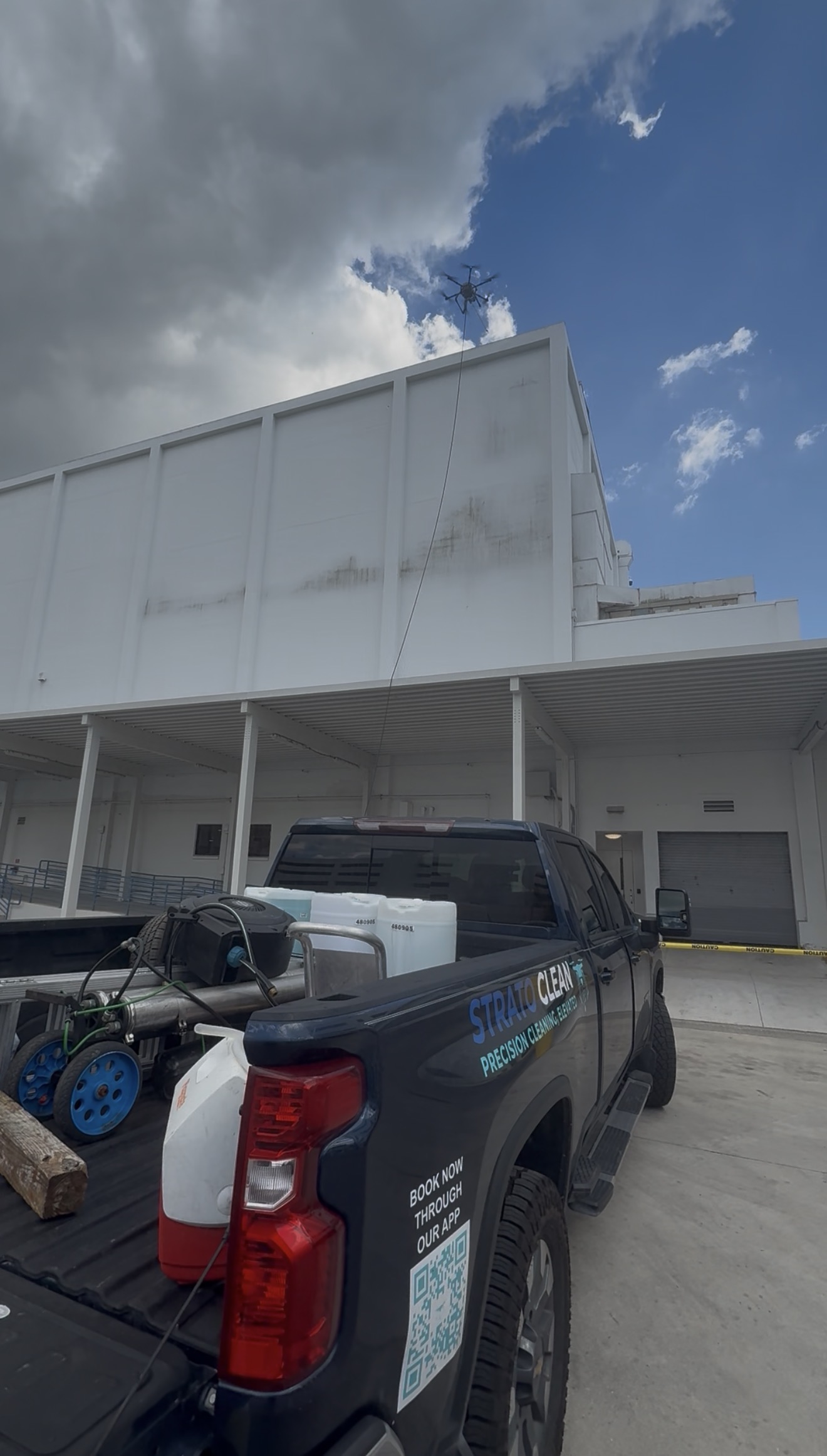 Hospital exterior wall on Florida's Gulf Coast after StratoClean drone facade cleaning